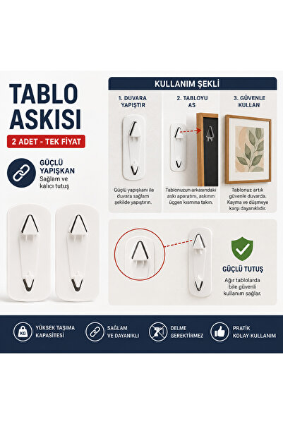 KEA 2 Adet Yapışkanlı Tablo Askısı – Güçlü Yapışkanlı Çerçeve Asma Aparatı, D...