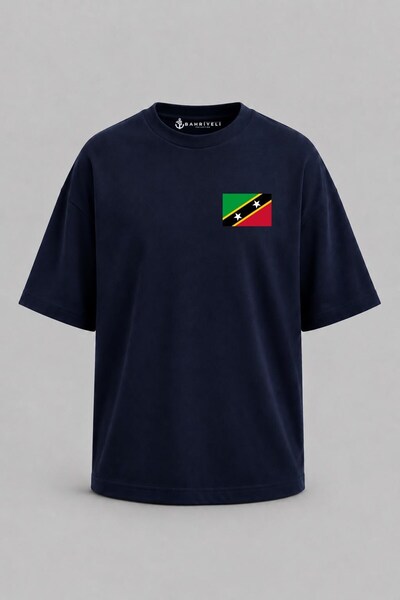 Bahriyeli Collection Oversize Saint Kitts and Nevis Flag Pocket Printed Unise...