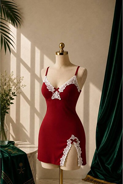 Generic Brand Elegant V Neck Thin Straps Side Split Lace Trim Short Nightgown...
