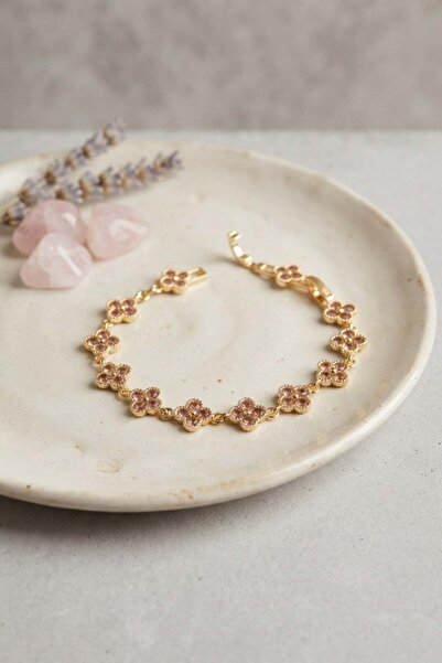 Inure Jewelry سوار نسائي من حجر الزركون الوردي باللون الذهبي موديل يونيكان