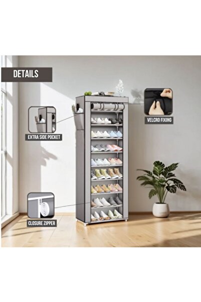 Generic Brand Dulap pentru pantofi cu 9 rafturi, husa textila si cadru din otel, organizator pentru 27 perechi, 158 x 30 x 58 cm