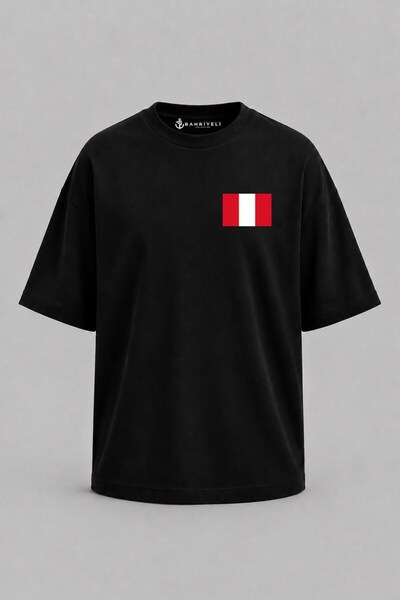Bahriyeli Collection Oversize Peru Flag Pocket Printed Unisex T-Shirt