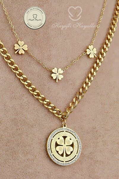 Keyifli Hayaller 2-Piece Steel Necklace - 2-Piece Chain Clover Detailed 316L ...