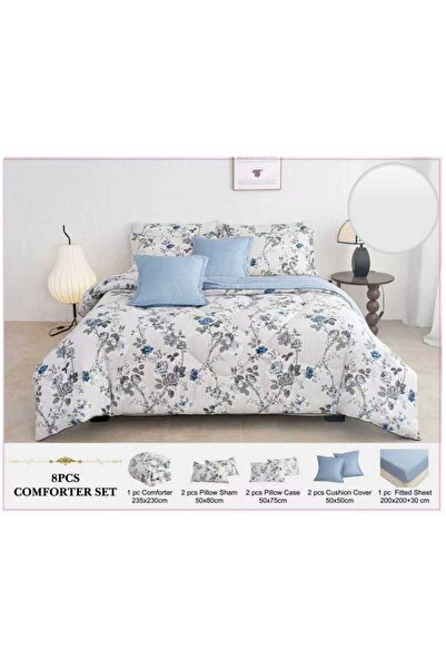 BIET ALMAFROSHAT طقم لحاف مع مفرش نفرين مجوز يتكون من 8 قطعه مشجر جديد وجهين ...