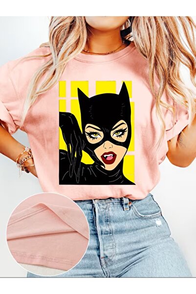 H&GHAMLEGİYİM Women's Stylish Short Sleeve, Catwoman Pop Art Print, Soft Stre...
