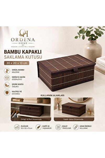 Genel Markalar Ordena Home Kapaklı Bambu Düzenleyici Kutu 30x20x13 cm Dekorat...
