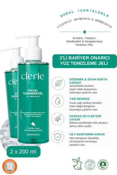 Clerie Facial Cleansing Gel, Purifying, Anti-Pore and Anti-Blackhead, Set of ...