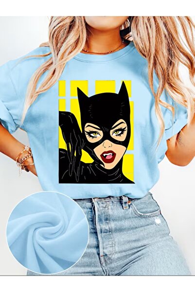 H&GHAMLEGİYİM Women's Stylish Short Sleeve, Catwoman Pop Art Print, Soft Stre...