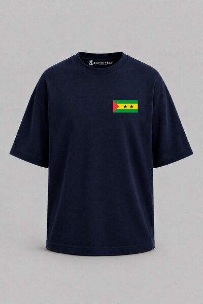 Bahriyeli Collection Υπερμεγέθες μπλουζάκι Unisex με στάμπα σημαίας Σάο Τομέ ...