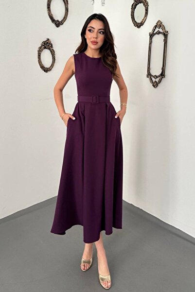 End Black Store Plum Halter Neck Flared Dress