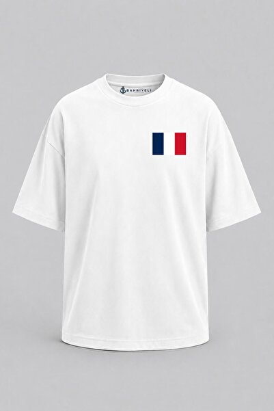 Bahriyeli Collection Oversize Saint Martin Flag Pocket Printed Unisex T-Shirt