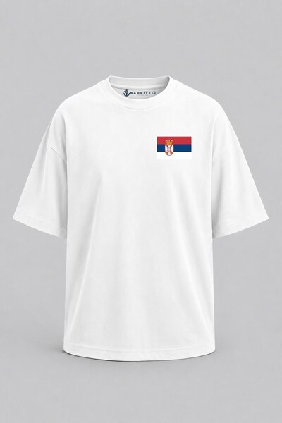 Bahriyeli Collection Oversize Serbia Flag Pocket Printed Unisex T-Shirt