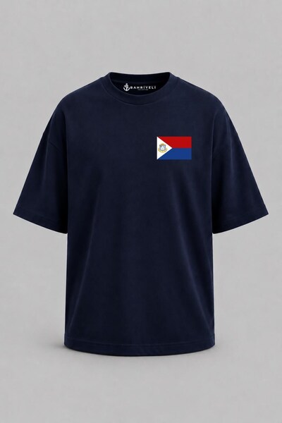 Bahriyeli Collection Oversize Sint Maarten Flag Pocket Printed Unisex T-Shirt