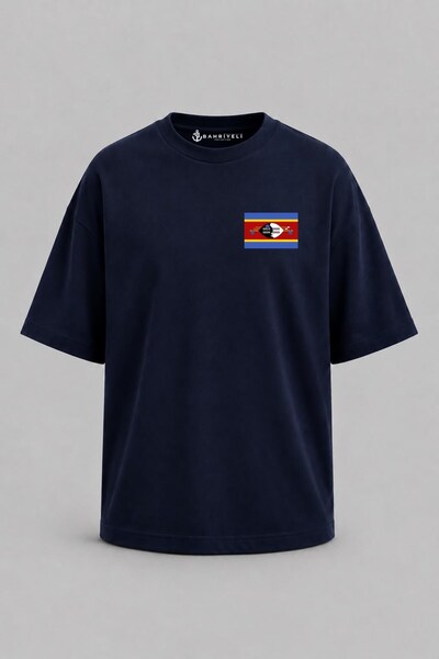 Bahriyeli Collection Oversize Eswatini Flag Pocket Printed Unisex T-Shirt