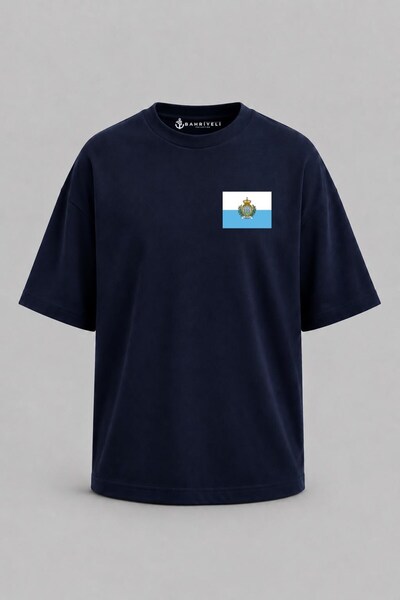 Bahriyeli Collection Oversize San Marino Flag Pocket Printed Unisex T-Shirt