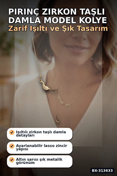 Mercansa 45 cm Brass Gold Color Zircon Stone Drop Model Women's Necklace - Si...