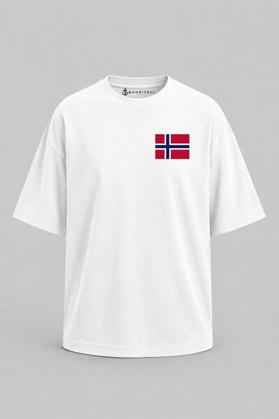 Bahriyeli Collection Oversize Norwegian Flag Pocket Printed Unisex T-Shirt