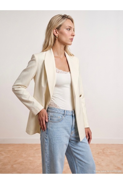Dilvin 60814 Gold Düğmeli Blazer-Ekru