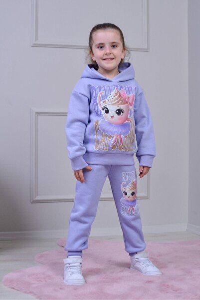 LOFİ KİDS Set de trening pentru fete, cu glugă, cu model, cu 3 fire, elastic,...