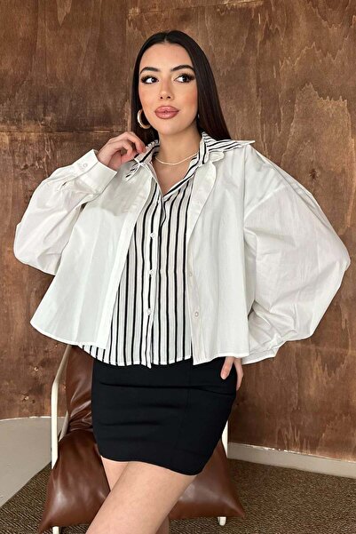 End Black Store White Striped Garnished Oversized Shirt
