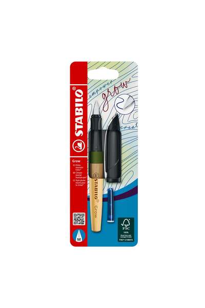 Stabilo Stilou EASYbirdy Grow, M, moos green / oak, materiale , 1 rezerva, blister