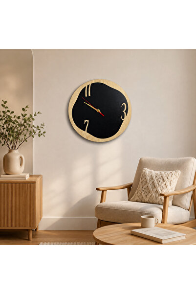 YUSMERA Dekoratif Ahşap Duvar Saati 30x30 cm Siyah Kenarlı Modern Tasarım Sal...