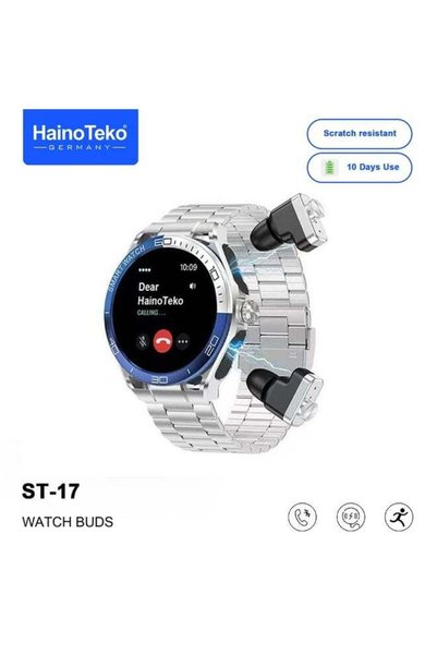HAINOTEKO ST-17 Watch Buds Smartwatch with Built-in Wireless Earbuds AMOLED Display, Bluetooth Calling, 3 Interchangeable Straps and 10-Day Battery Life Designed for Men Blue