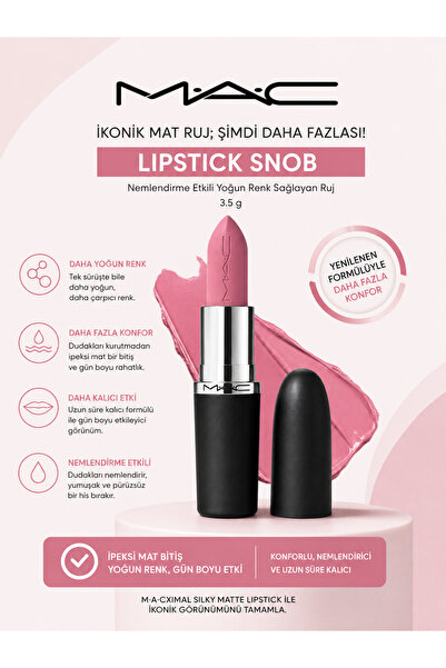 M.A.C M·A·CXIMAL Silky Matte Lipstick 3.5 g – Nemlendirici, Yoğun Pigmentli, ...