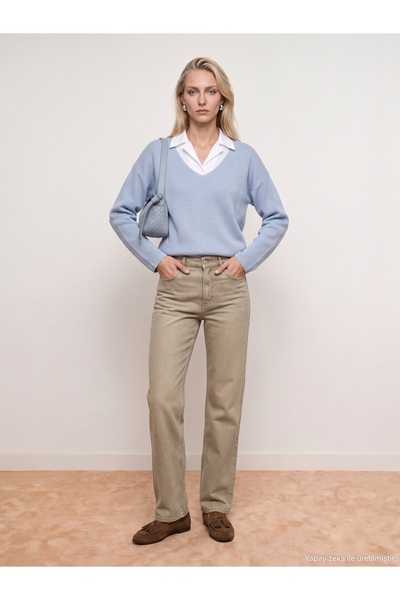 Dilvin 72354 100% Lyocell Blugi cu croială largă - Bej