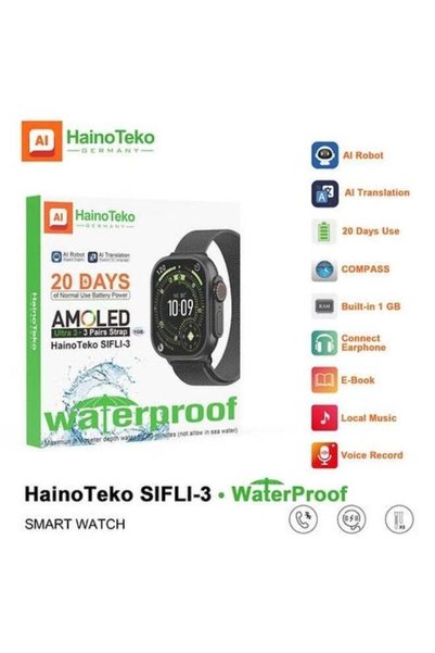 HAINOTEKO SIFLI-3 Smartwatch, 2.02" AMOLED Display, Bluetooth Calling, Waterproof, 3 Straps