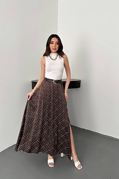 End Black Store Brown Plaid Skirt