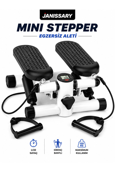 Janissary Stepper LCD Ekranlı Direnç Bantlı Ev Tipi Kardiyo ve Bacak Egzersiz...