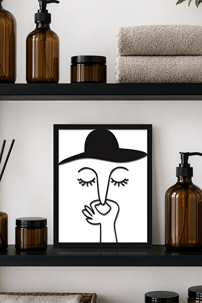 DEKORENZO Tablou artistic cu femeie cu pălărie mare 20x25 cm Decor pentru baie
