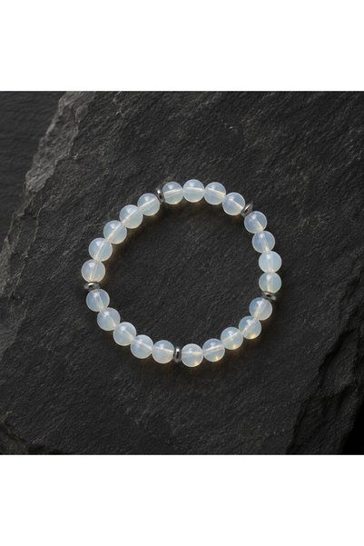 Boncuk Men's Bracelet Opalite Stone Natural Stone Bracelet Hematite Detailed Stylish Daily Use Gift Design Accessory