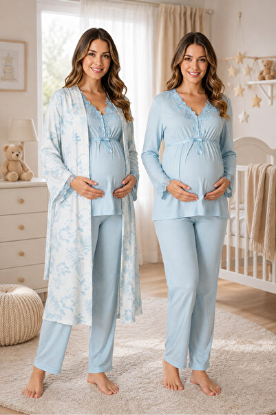 by İGP Maternity Floral Patterned Pajama Set with Dressing Gown Effortt