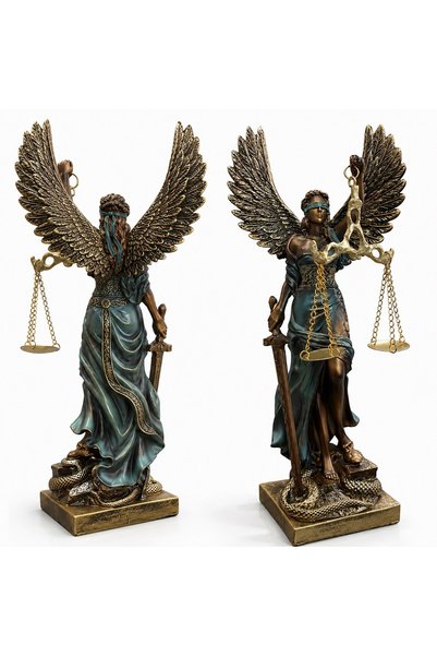 hediyesahibi Dekoratif Kanatlı Adalet Heykeli – Terazi ve Kılıç Detaylı Dekoratif Biblo 24cm