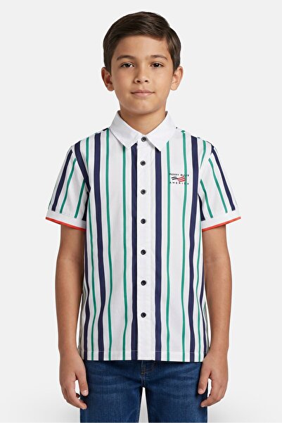 Perry Ellis Kids Boy Embroidered Logo Short Sleeve Shirt, Multicolor