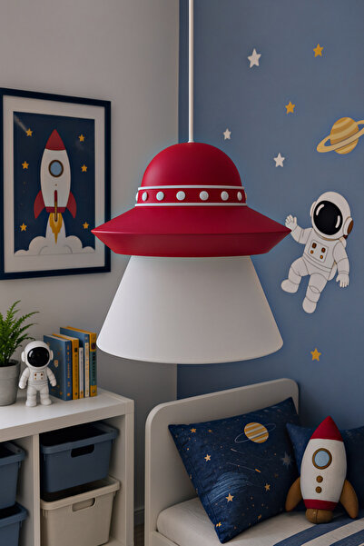 Kasre Türk Bayraklı UFO Çocuk ve Genç Odası Avizesi – Uzay Temalı Dekoratif S...