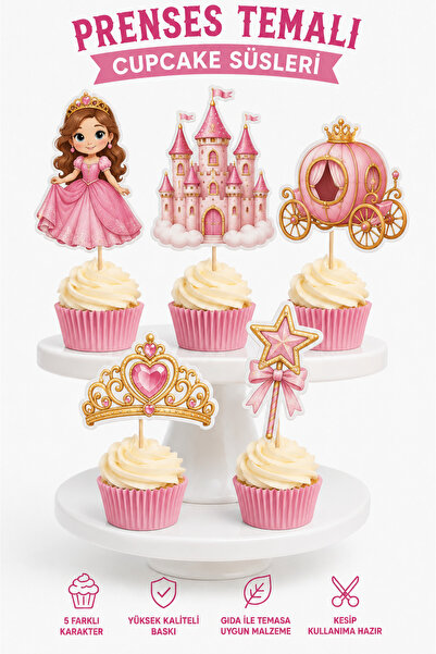 telaşe memuru 10 Adet Prenses Temalı Premium Cupcake Süsü - Prenses Temalı Cu...