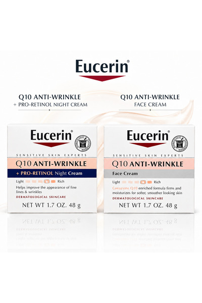 Eucerin كريم Q10 المضاد للتجاعيد للوجه نهارًا وليلًا، 1.7 أونصة، عبوة من قطعتين