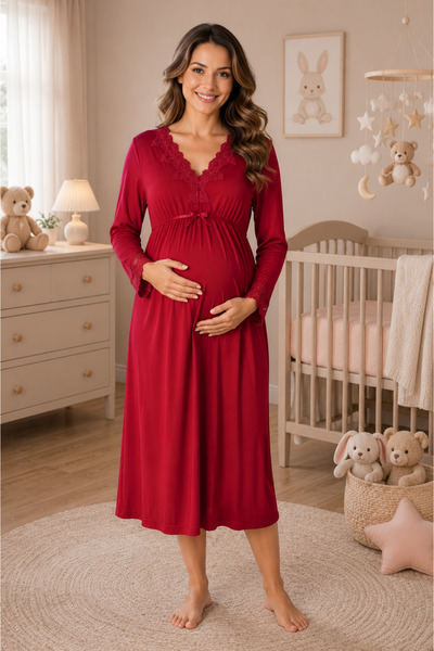 by İGP Long Sleeve Cotton Maternity Nightgown with Breastfeeding Feature Effortt