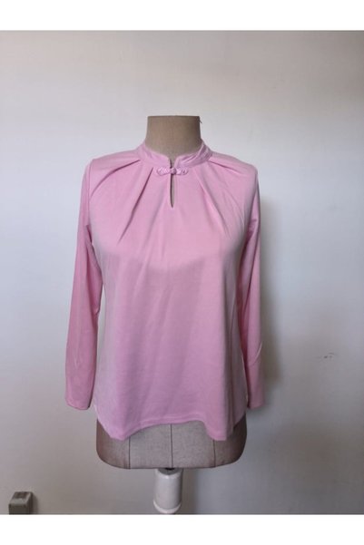METKAR Women's long sleeve mandarin collar modal blouse with chinese knot detail