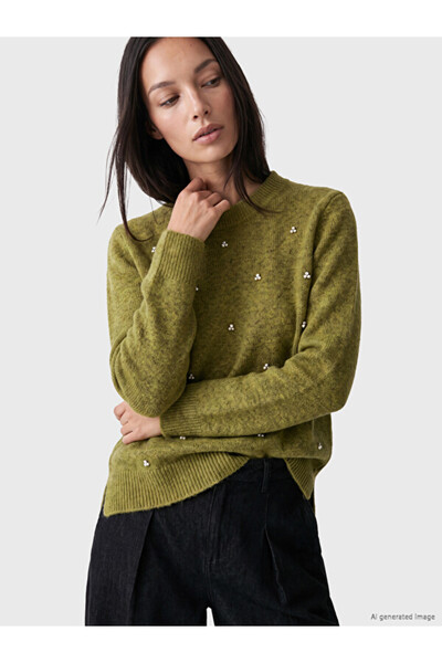 LC Waikiki Crew Neck Women's Knitwear Sweater with Stones