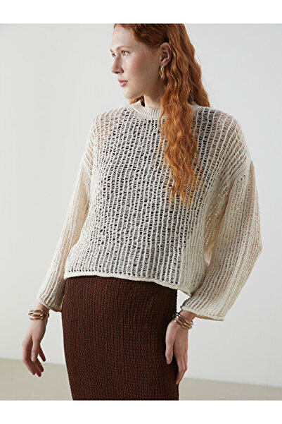 LC Waikiki Crew Neck Openwork Oversized Women's Knitwear Sweater