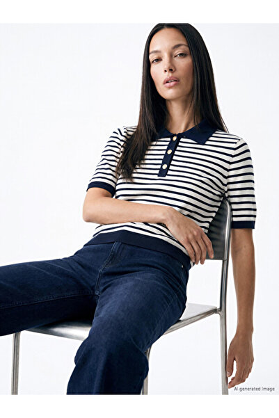 LC Waikiki Polo Collar Striped Women's Knitwear Sweater