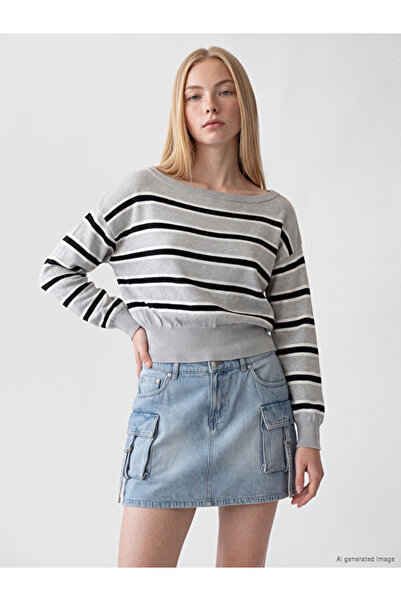 LC Waikiki Boat Neck Striped Women's Knitwear Sweater