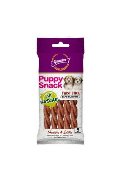Gnawlers Twist Stick Puppy Treat with Lamb Flavour, Calcium & Taurine, Traini...