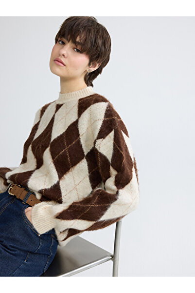 LC Waikiki Diamond Patterned Oversize Women's Knitwear Sweater