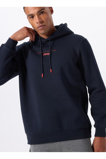JEEP Navy Men's Hooded Relaxed Printed Sweatshirt C4WM-SWT4242