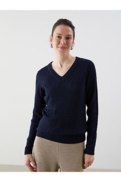 LC Waikiki V-Neck Self-Patterned Women's Knitwear Sweater